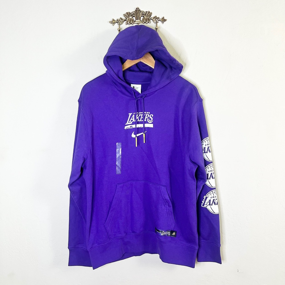 LA Lakers Nike Hoodie Courtside Mens Size Large Purple NBA Basketball New FLAW